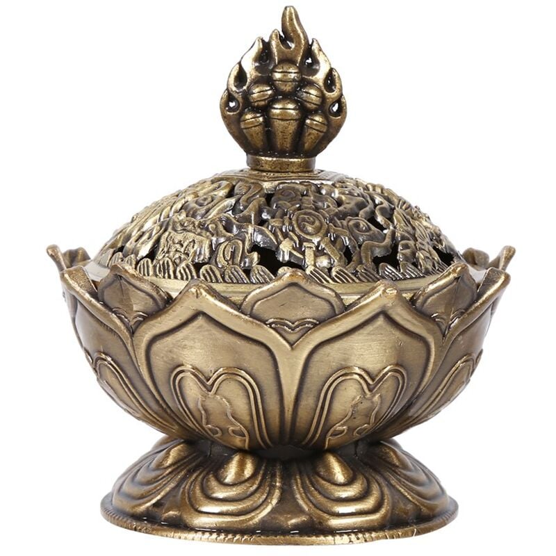 foto del prodotto dewin bruciatore di incenso vintage a riflusso di loto, bruciatore di incenso, bastoncino di profumo, supporto per cono, decorazione bronzo 