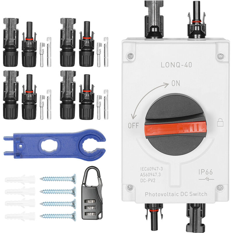 foto del prodotto dewin interruttore cc fotovoltaico, isolatore del sistema solare, interruttore automatico miniaturizzato di protezione