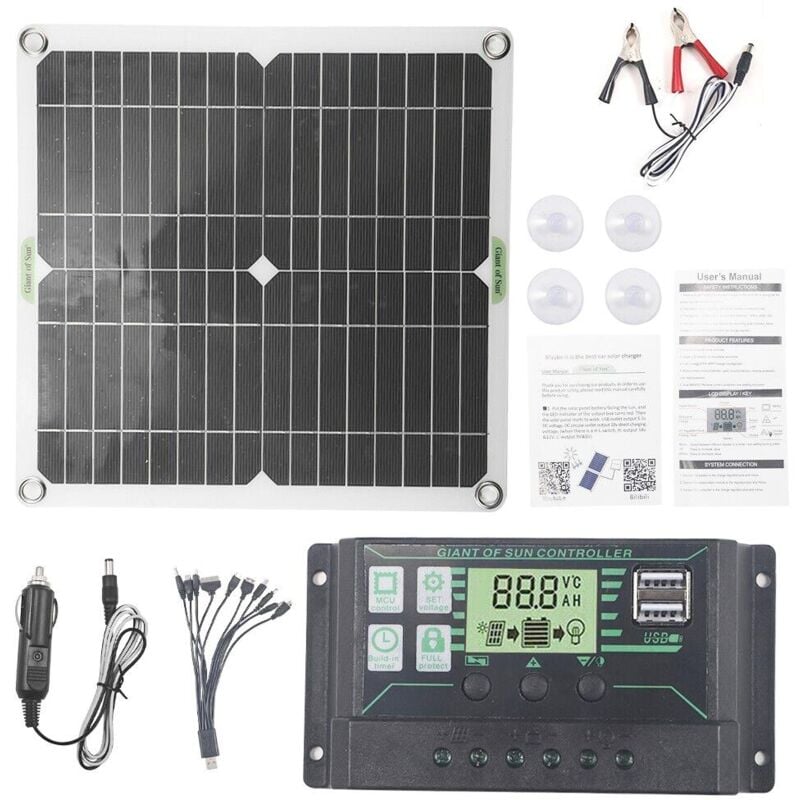 foto del prodotto dewin kit pannello solare 30w 12v 100a regolatore caricabatteria per auto camper roulotte barca