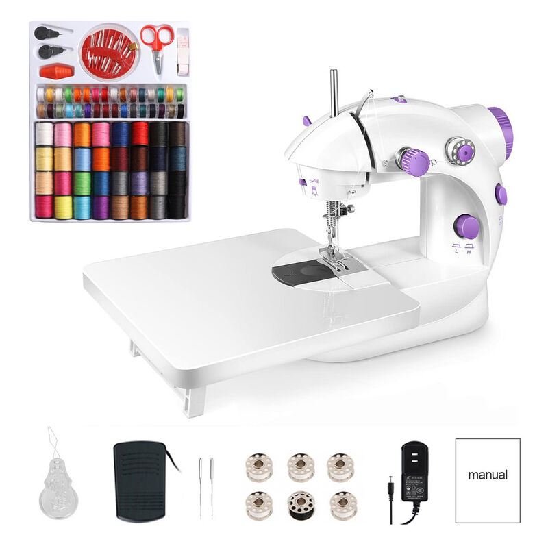 foto del prodotto dewin mini macchina da cucire elettrica domestica 202a con scheda di espansione e set di 99 parti per cucire eu 220v