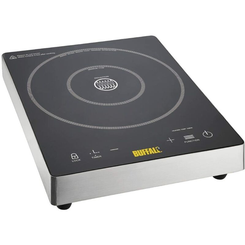 foto del prodotto df825 piano cottura a induzione singolo, in acciaio inox, altezza 84 mm, larghezza 338 mm, lunghezza 418 mm buffalo