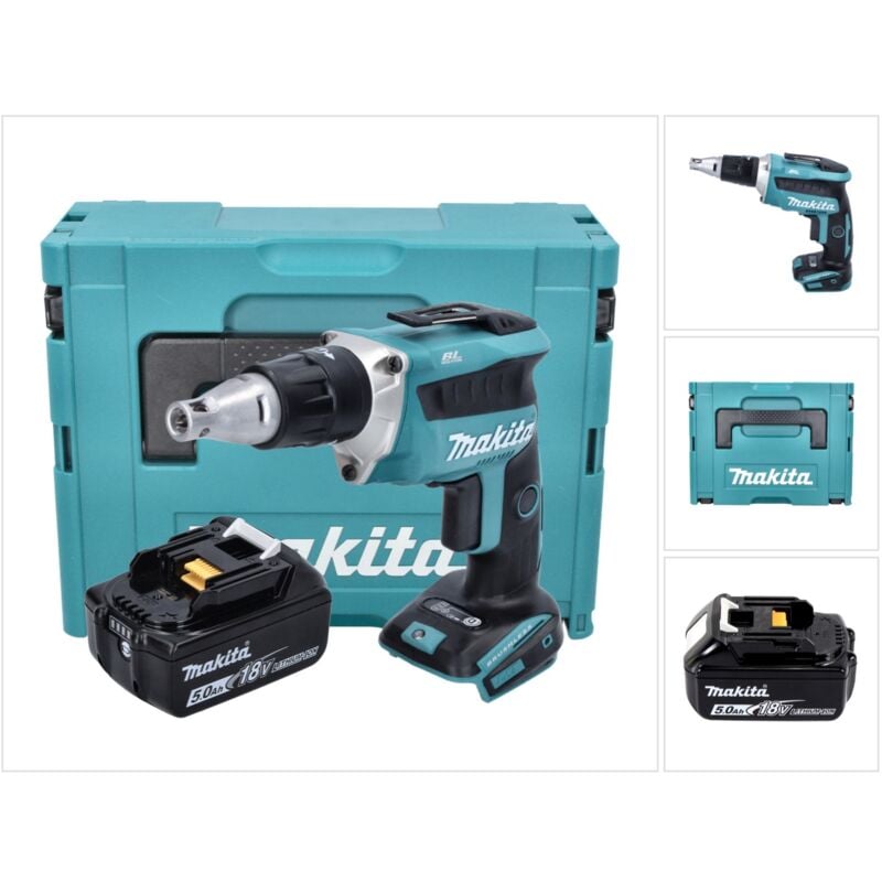 foto del prodotto dfs 452 t1j 18 v brushless cordless drywall screwdriver 1x 5.0 ah battery makpac - senza caricabatterie - makita