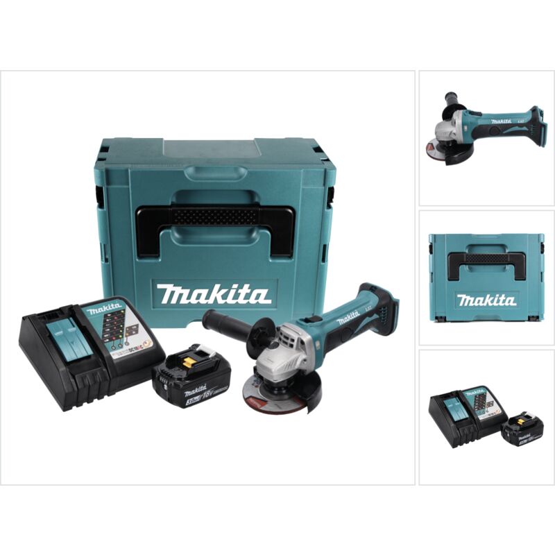 foto del prodotto dga 452 rf1j smerigliatrice angolare a batteria 18v 115 mm in valigetta makpac 1x batteria 3,0 ah caricabatterie makita