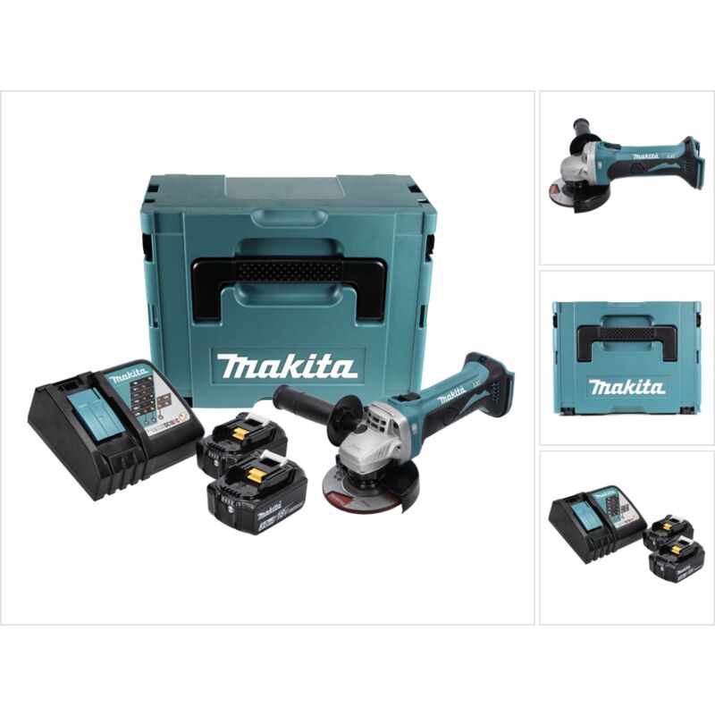 foto del prodotto dga 452 rfj smerigliatrice angolare a batteria 18v 115 mm in valigetta makpac 2x batterie 3,0 ah caricabatterie makita
