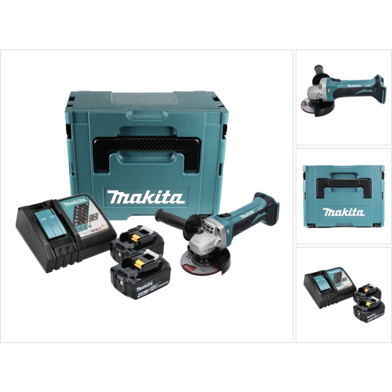 foto del prodotto dga 452 rmj smerigliatrice angolare a batteria 18v 115 mm in valigetta makpac 2x batterie 4,0 ah caricabatterie makita