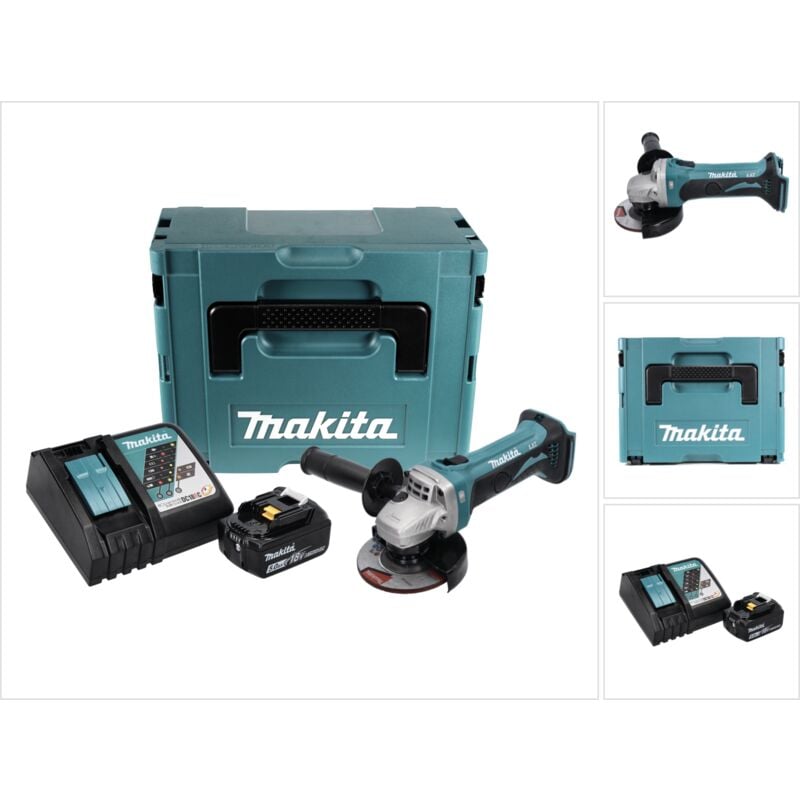 foto del prodotto dga 452 rt1j smerigliatrice angolare a batteria 18v 115 mm in valigetta makpac 1x batteria 5,0 ah caricabatterie makita