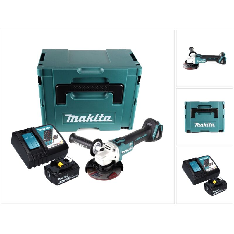 foto del prodotto dga 504 rg1j smerigliatrice angolare a batteria 18 v 125 mm brushless 1x batteria 6,0 ah caricabatterie valigetta makpac makita