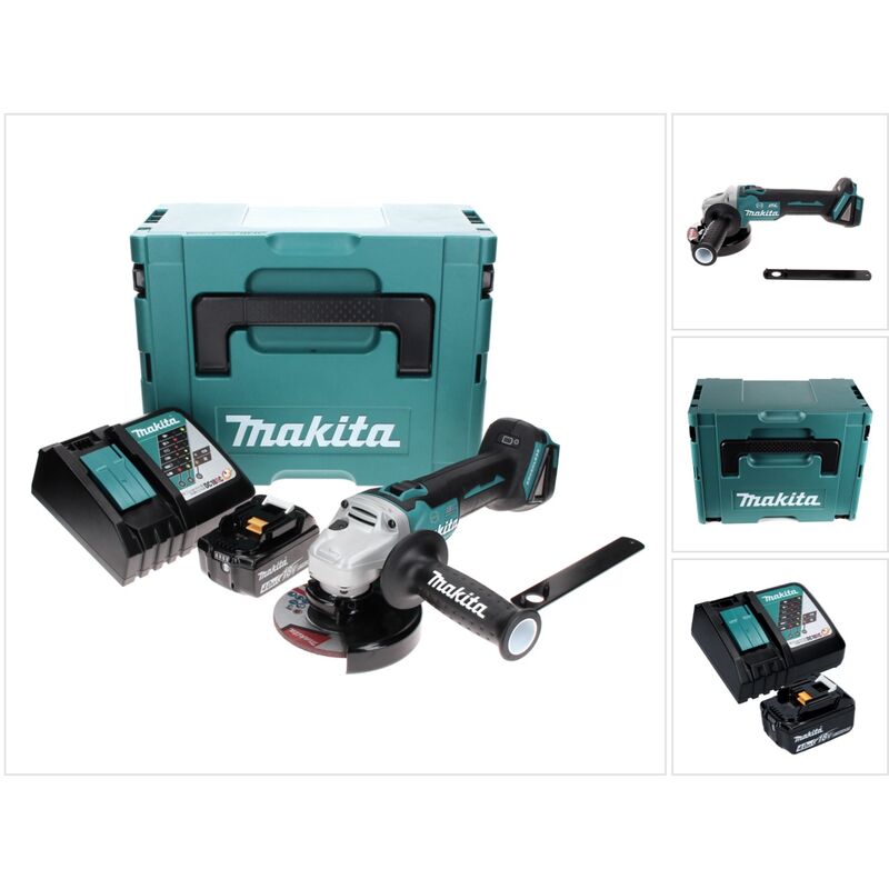 foto del prodotto dga 506 rm1j smerigliatrice angolare a batteria 18v 125mm brushless 1x batteria 4,0ah caricabatterie valigetta makpac makita