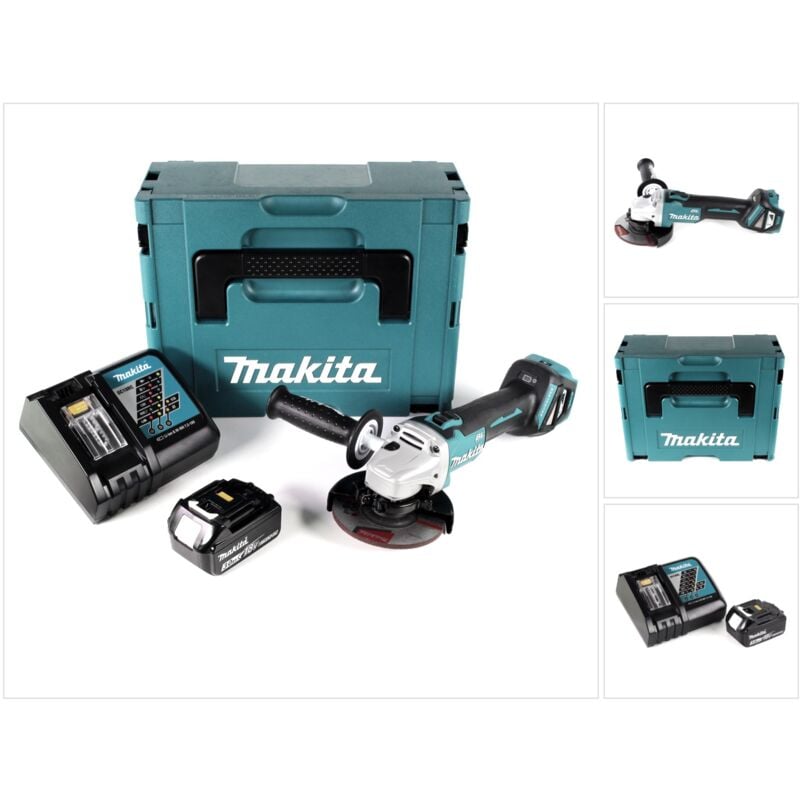 foto del prodotto dga 511 rf1j smerigliatrice angolare a batteria 18v 125 mm in valigetta makpac 1x batteria 3,0 ah caricatore rapido makita