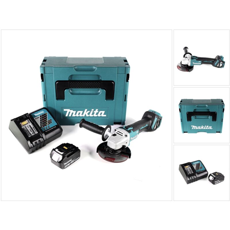 foto del prodotto dga 511 rm1j smerigliatrice angolare a batteria 18v 125 mm in valigetta makpac 1x batteria 4,0 ah caricatore rapido makita