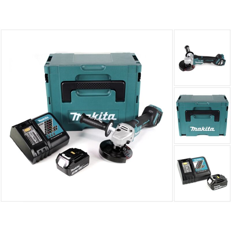 foto del prodotto dga 517 rf1j smerigliatrice angolare a batteria 18v 125mm in valigetta makpac 1x batteria bl1830 3,0ah caricabatterie dc 18 rc makita