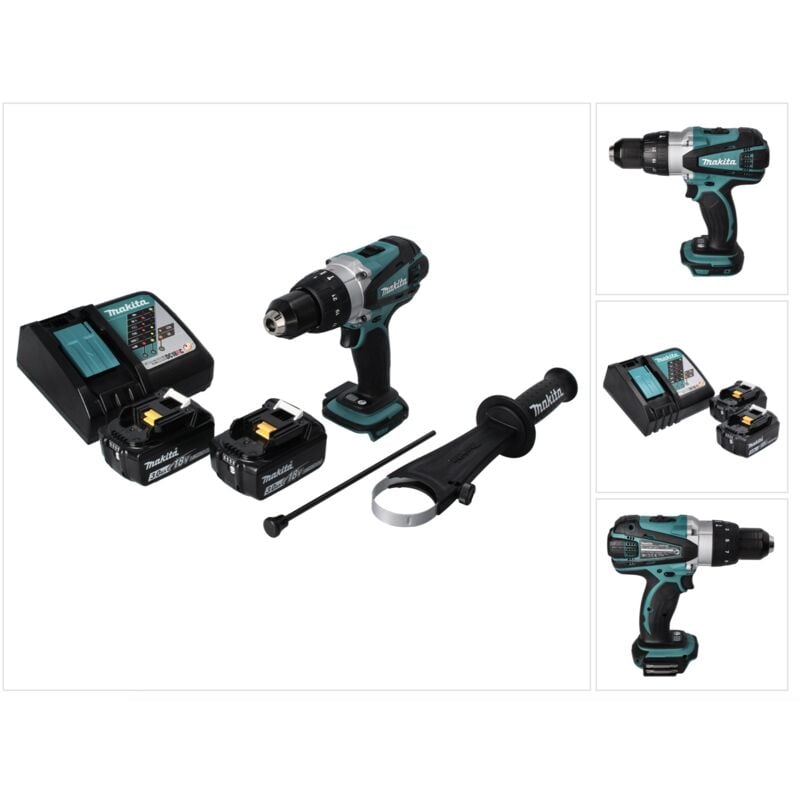 foto del prodotto dhp 458 rf 18 v 91 nm trapano a percussione a batteria 2 batterie da 3,0 ah caricabatterie makita