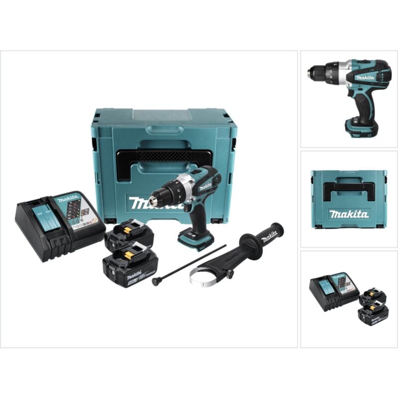 foto del prodotto dhp 458 rtj trapano avvitatore con percussione a batteria 18v 91nm in valigetta makpac 2x batterie 5,0 ah caricabatterie - makita