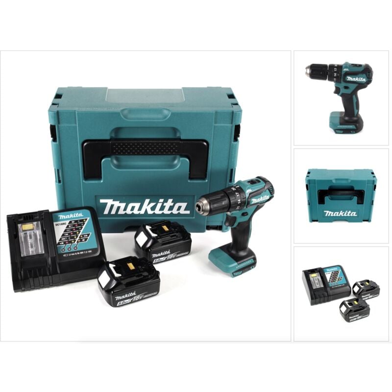 foto del prodotto dhp 483 rtj trapano avvitatore a percussione brushless a batteria 18 v in valigetta makpac 2x batterie 5,0 ah caricatore rapido - makita