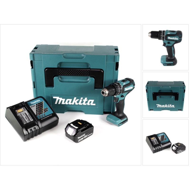 foto del prodotto dhp 485 rm1j trapano avvitatore a percussione a batteria 18 v in valigetta makpac 1x batteria 4,0 ah caricabatterie rapido makita