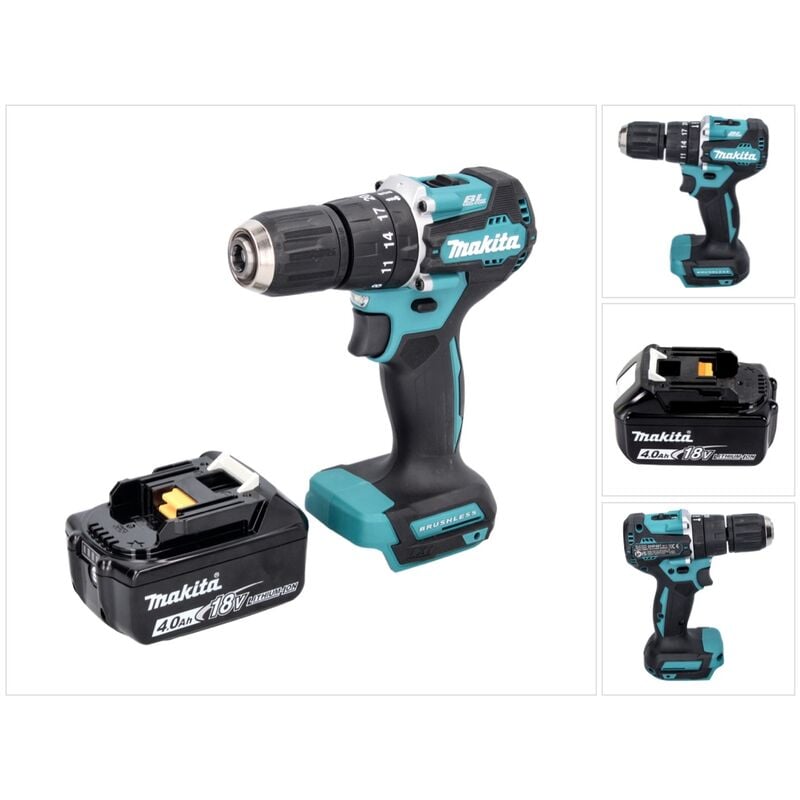 foto del prodotto dhp 487 m1 18 v 40 nm brushless trapano avvitatore a percussione senza filo 1x batteria 4,0 ah senza caricabatterie makita
