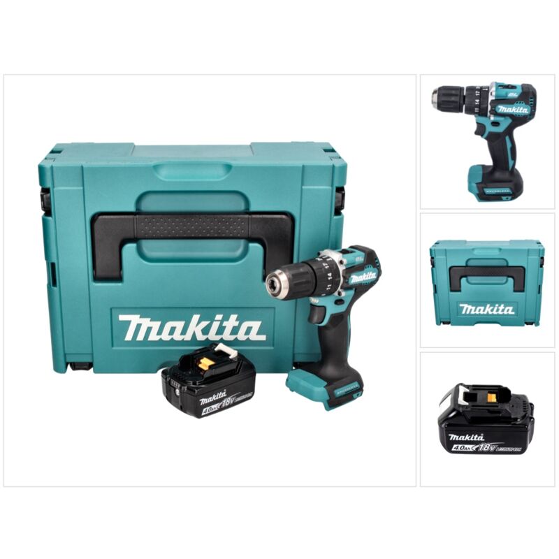 foto del prodotto dhp 487 m1j 18 v 40 nm brushless trapano avvitatore a percussione senza filo 1x batteria 4,0 ah makpac senza caricabatterie makita