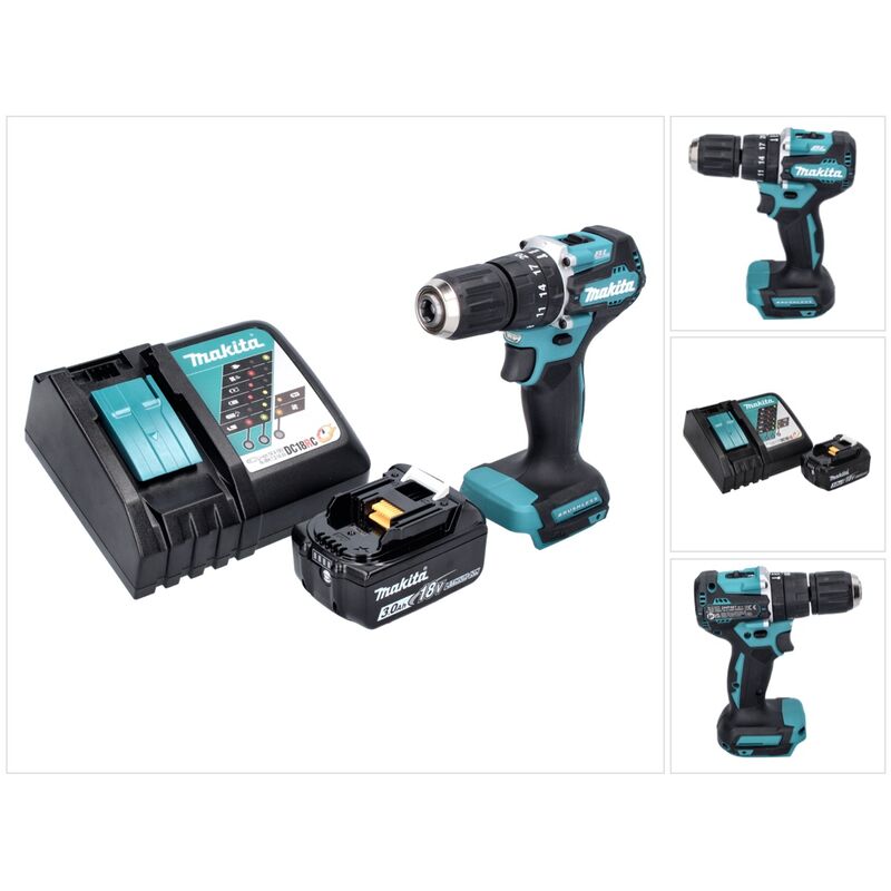foto del prodotto dhp 487 rf1 18 v 40 nm brushless cordless drill 1x 3.0 ah battery charger makita