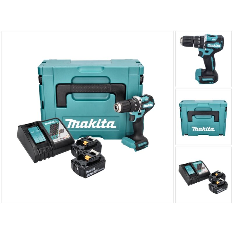foto del prodotto dhp 487 rmj 18 v 40 nm brushless trapano avvitatore a percussione senza filo 2x batteria 4,0 ah caricabatterie makpac makita