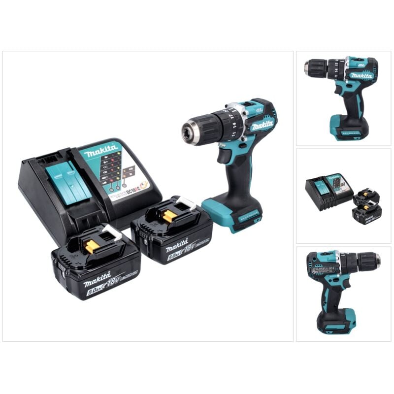foto del prodotto dhp 487 rt 18 v 40 nm brushless cordless drill 2x 5.0 ah batterie caricabatterie makita