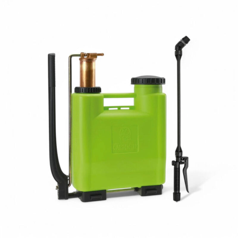 foto del prodotto di martino pompa irroratrice a spalla zaino 12 lt. verde con avviamento manuale e regolatore di pressione e pompante in ottone garden