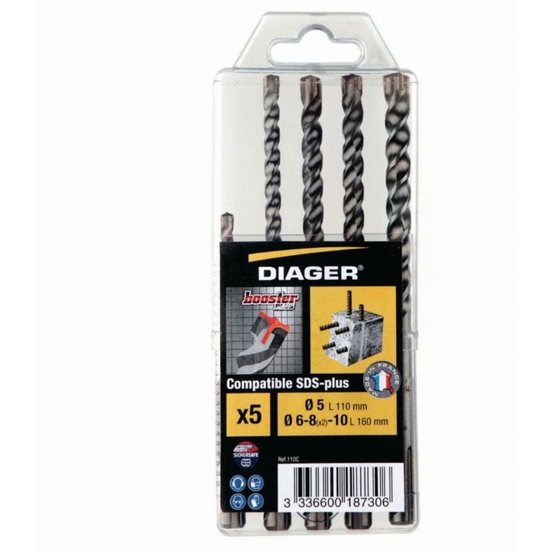 foto del prodotto diager set di 5 punte sds plus booster plus per calcestruzzo 110c