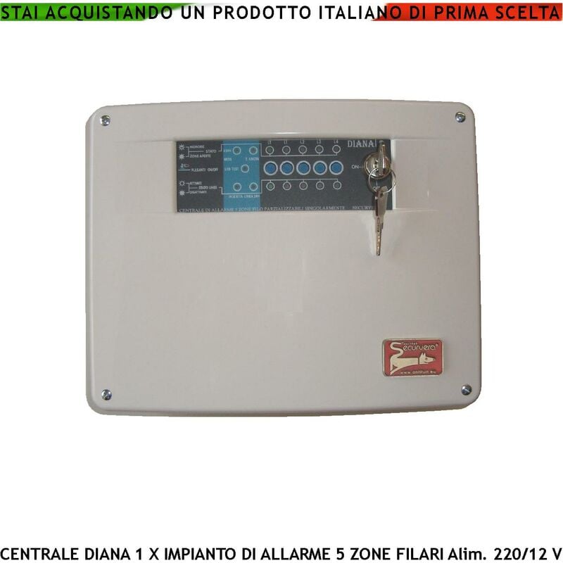 foto del prodotto diana 5 zone centrale allarme per impianto antifurto chiave meccanica. gestisce sensori di movimento ingresso per telegestione da remoto uscita di