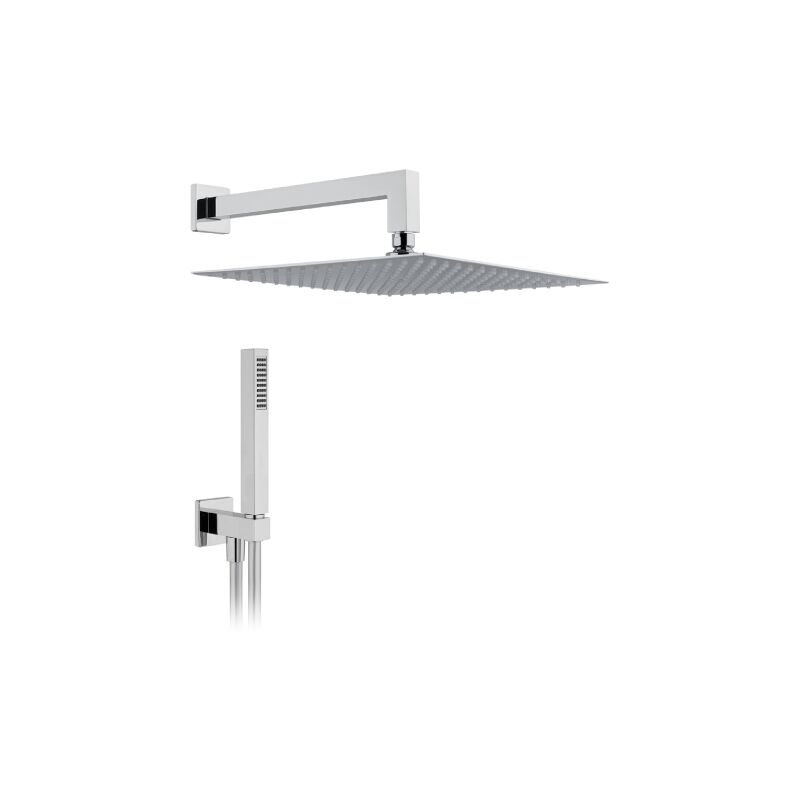 foto del prodotto dianhydro kit soffione doccia quadro in acciaio inox e braccio doccia quadro minimale in ottone 300 mm con doccetta attacco 1 2 m cromato