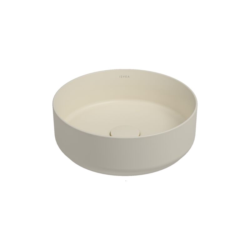 foto del prodotto dianhydro lavabo tondo da appoggio senza troppo pieno in ceramica senza foro rubinetto avorio opaco