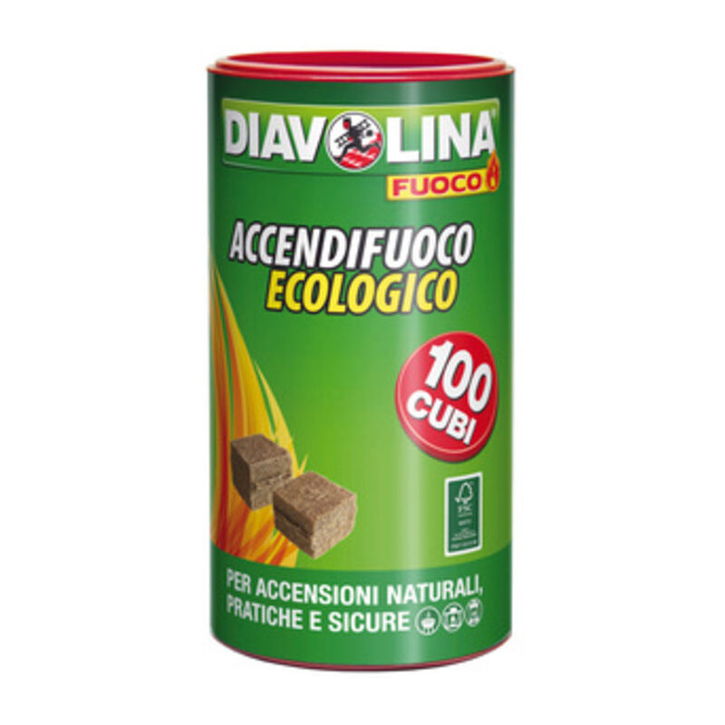 foto del prodotto diavolina accendifuoco e colore 100 cubetti 15317. prezzo per 1 pezzo.
