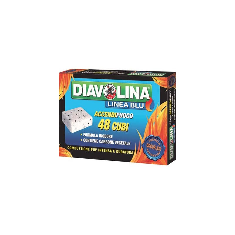 foto del prodotto diavolina accendifuoco linea blu 48 cubetti