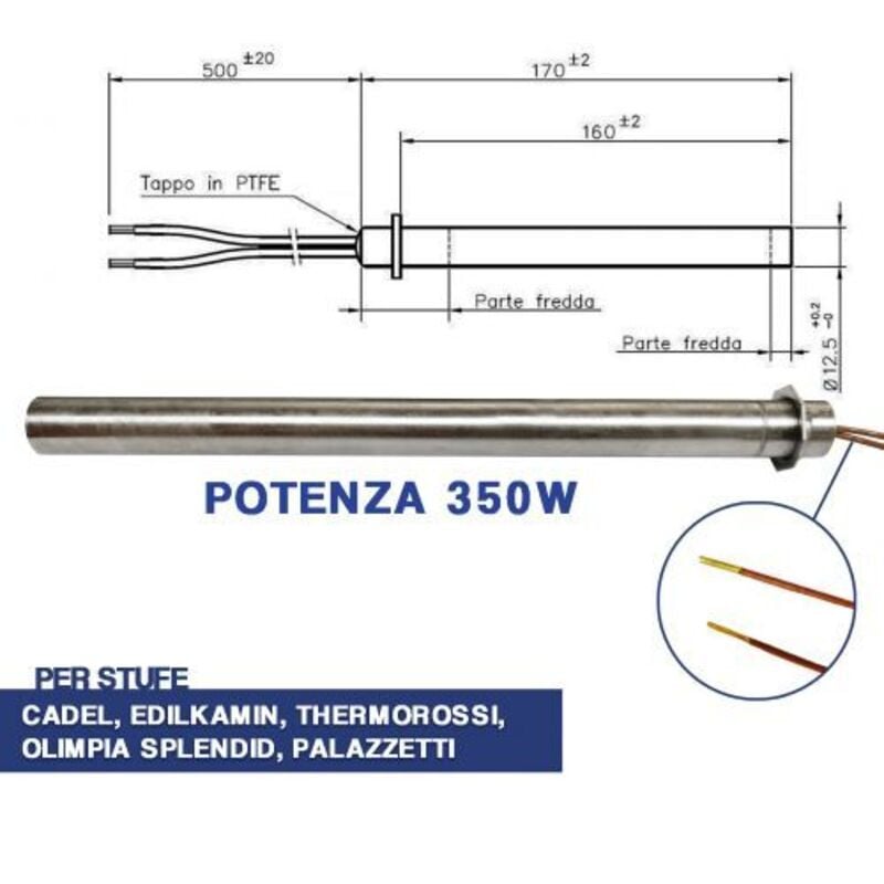 foto del prodotto diff candeletta accensione stufa pellet resistenza d 12.5 x 170 350w palazzetti 04047