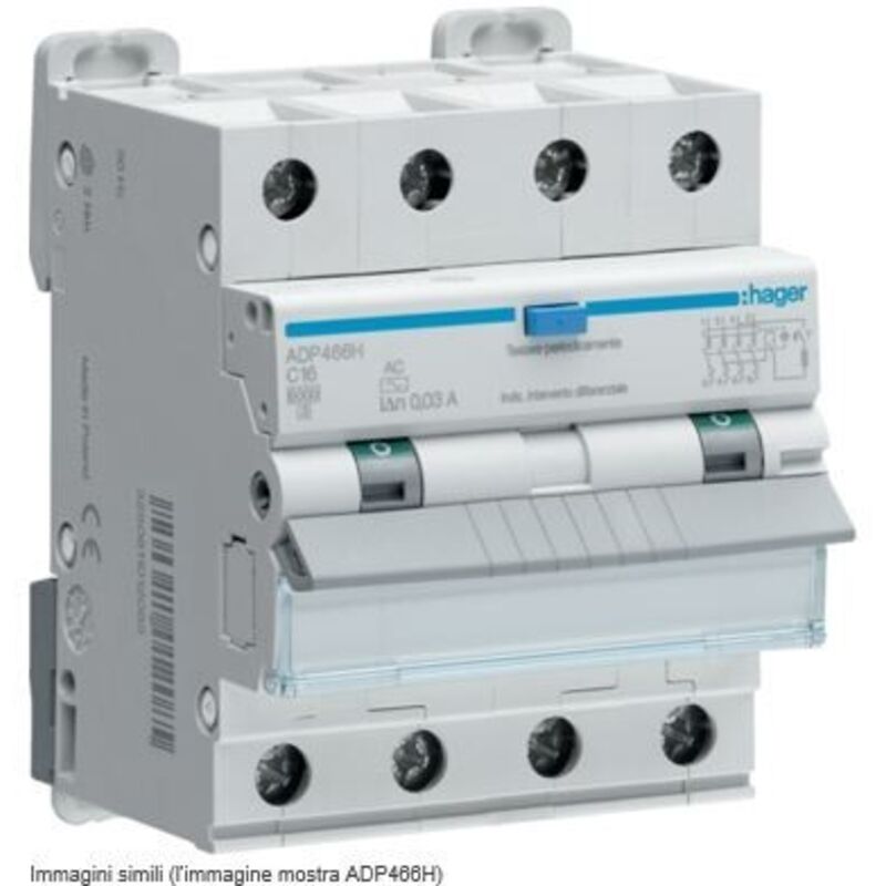 foto del prodotto differenziale magnetotermico 4p 30ma ac 32a 6ka c 4m hager cod. adp482h 