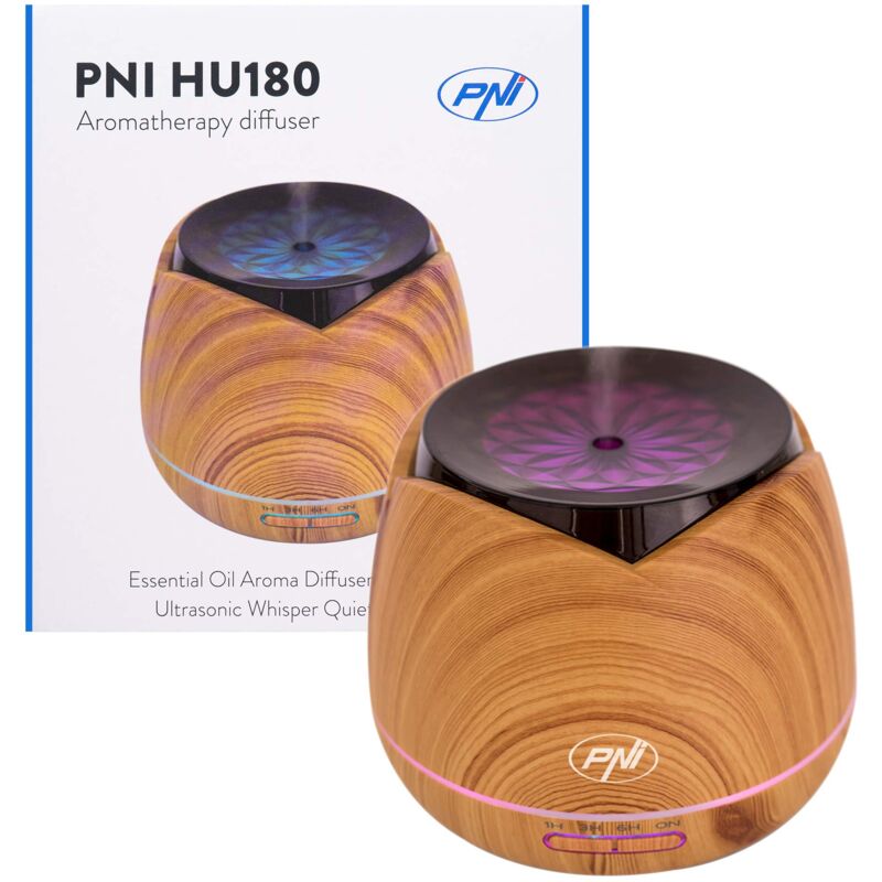 foto del prodotto diffusore aromaterapia pni hu180 per olii essenziali, ultrasuoni, 400 ml, timer, led a 7 colori, chiusura automatica, venatura del legno