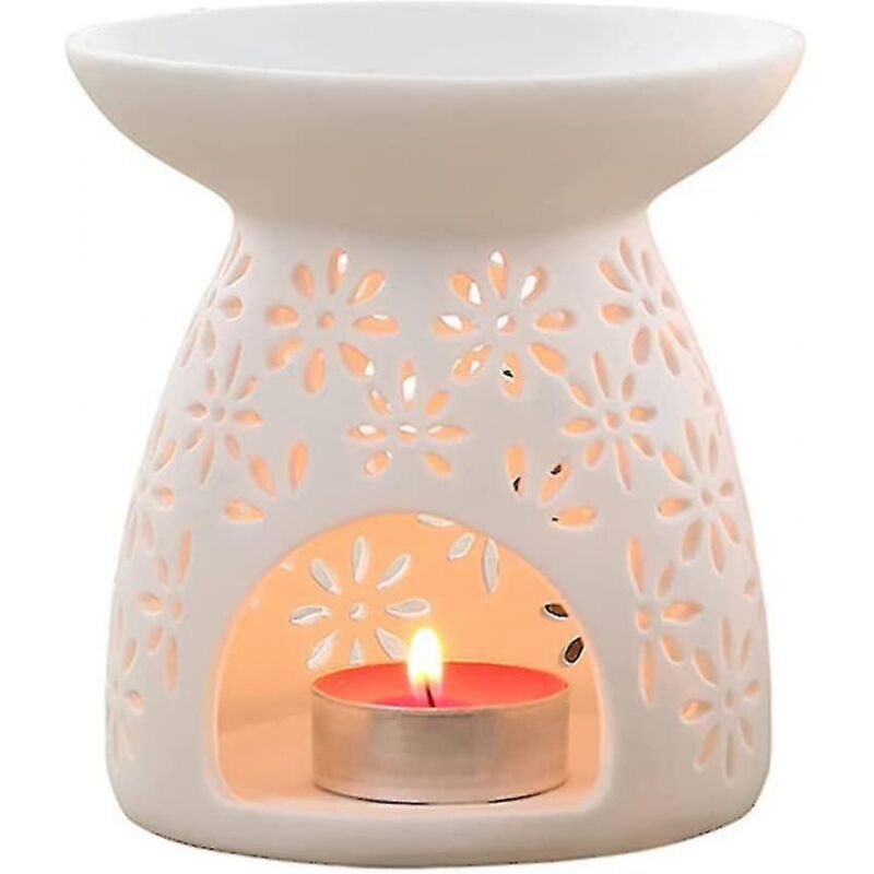 foto del prodotto diffusore di aromaterapia, lampada a olio, lumino da t , motivo floreale in ceramica, olio profumato, portalumino da t , lampada per aromi bianca,