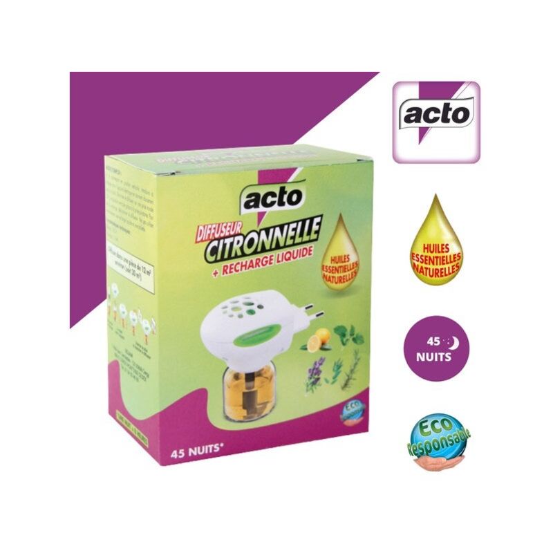 foto del prodotto diffusore elettrico con ricarica di liquido alla citronella, acto acto