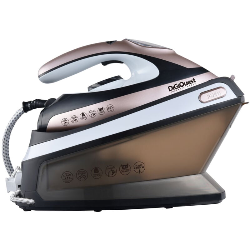 foto del prodotto digiquest ferro da stiro con caldaia steamy boily, 2400w, piastra in ceramica, display a led, serbatoio trasparente, ricarica acqua continua, colpo