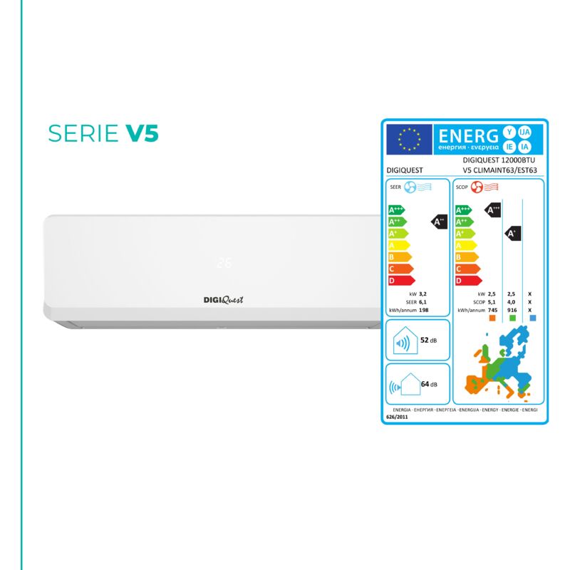 foto del prodotto digiquest kit clima unita interna unita esterna 12.000btu inverter v5 classe energetica a per il raffreddamento e a per il riscaldamento