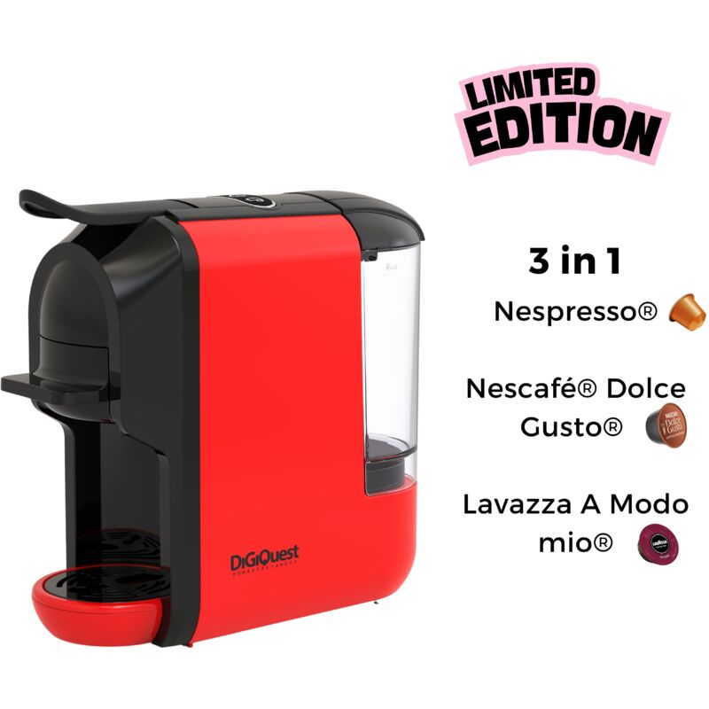 foto del prodotto digiquest limited edition macchina da caff multicompatibile coffy red caff corto e lungo potenza 1450 w 0,6 litri 19 bar adatta ai gusti di tutti