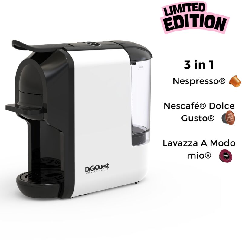 foto del prodotto digiquest limited edition macchina da caff multicompatibile coffy white caff corto e lungo potenza 1450 w 0,6 litri 19 bar adatta ai gusti di