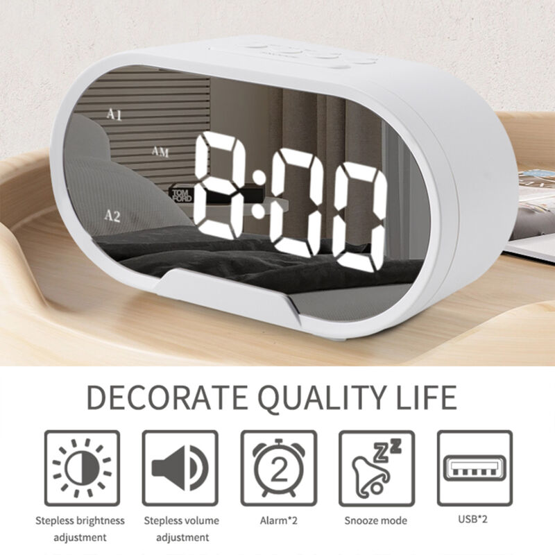 foto del prodotto digital digital digital alarm clock da 5,5 pollici di grande display surface orologi elettrici per il trucco con dimora volume regolabile dual porte