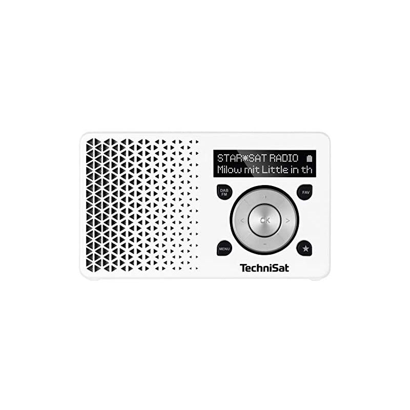 foto del prodotto digitradio 1 - radio dab+ portatile con batteria ricaricabile (dab, fm, altoparlante, jack per cuffie, memoria preferiti de, display oled, piccolo, 1 watt rms) argento/bianco - technisat