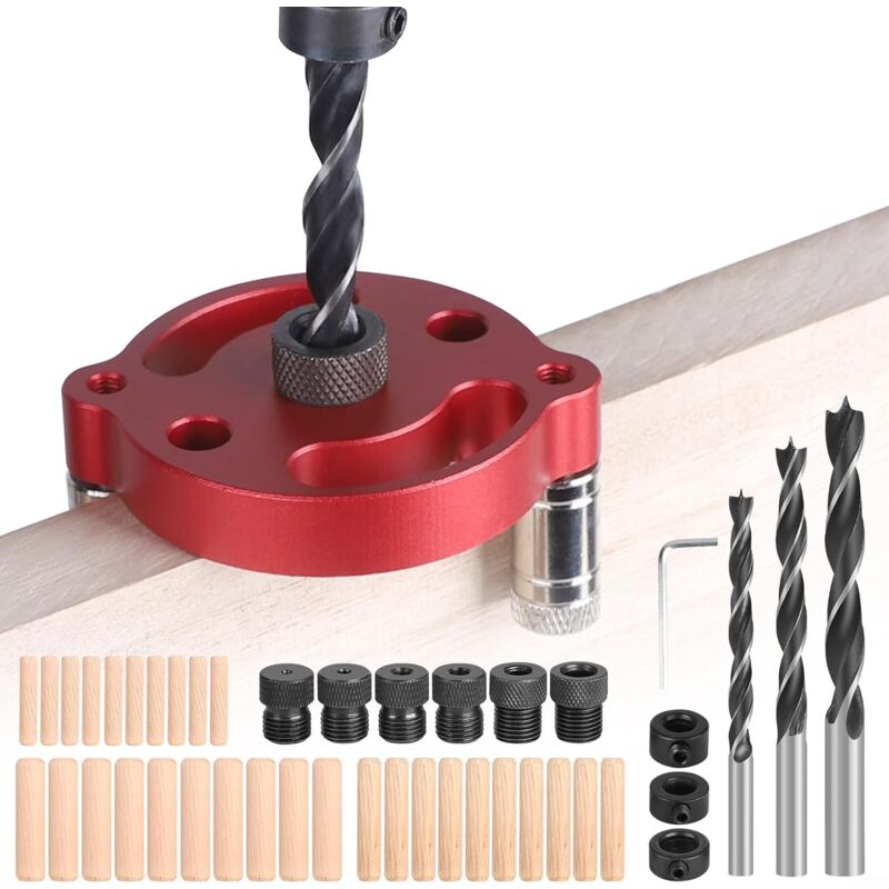 foto del prodotto dima di foratura verticale, localizzatore di fori da 2 10 mm per lavorazione del legno, kit di tasselli autocentranti, guida di foratura dritta per