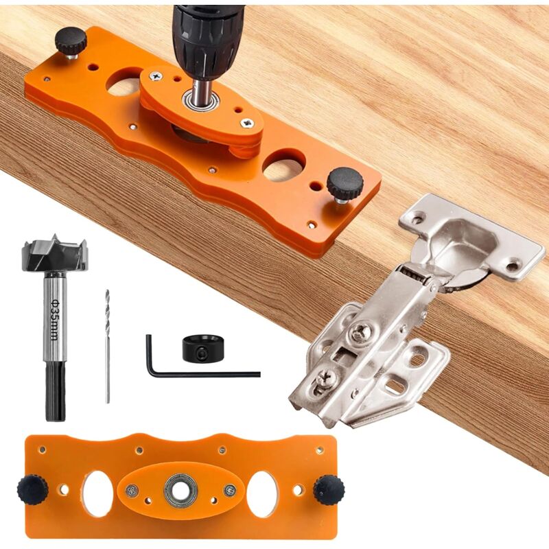 foto del prodotto dima per foratura cerniere da 35 mm, dima per cerniere, per lavorazione del legno di porte e armadi, utensile per lavorazione del legno