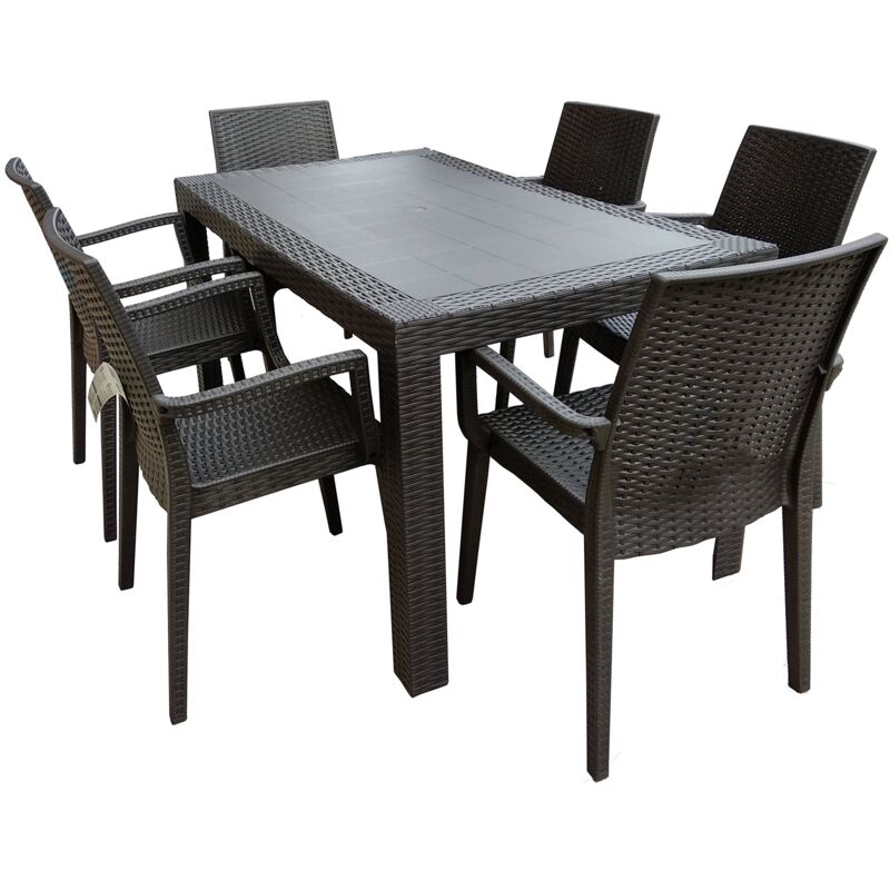 foto del prodotto dimaplast2000 amz004 set top tavolo e 6 poltrone in resina effetto rattan da giardino, antracite, 140x80x72 cm gardenia