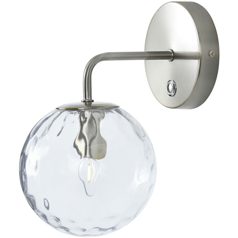foto del prodotto dimmabile luce murale con sensore touching, applique a parete con chiodo globe e glass, apparecchiatura per il soggiorno o camera da letto in argento