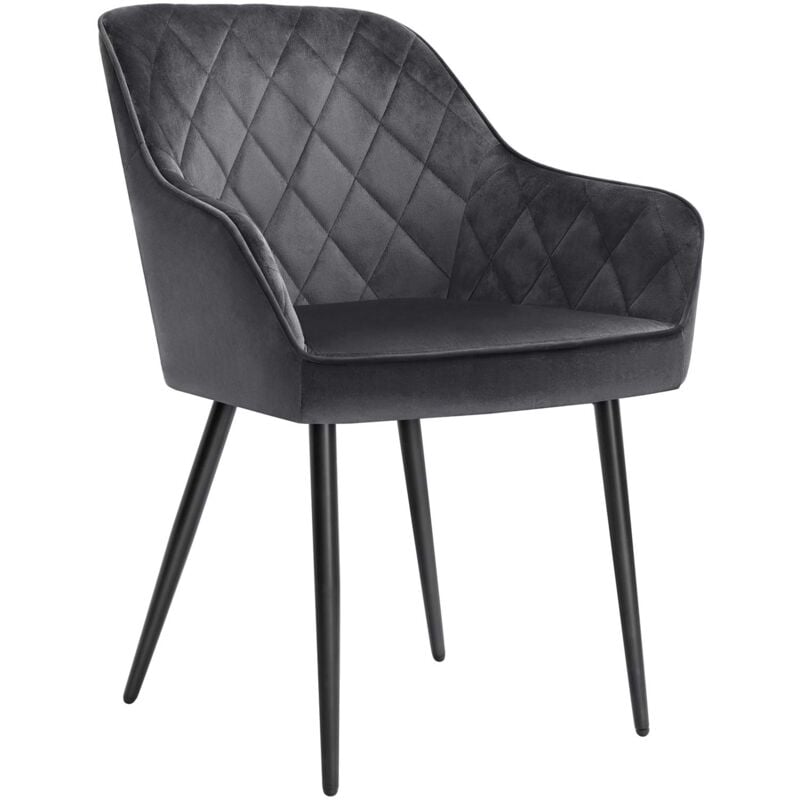 foto del prodotto dining chair sedia da pranzo, gambe in metallo verniciato a polvere, pannello in legno, velluto, imbottitura in schiuma, grigio, one size songmics