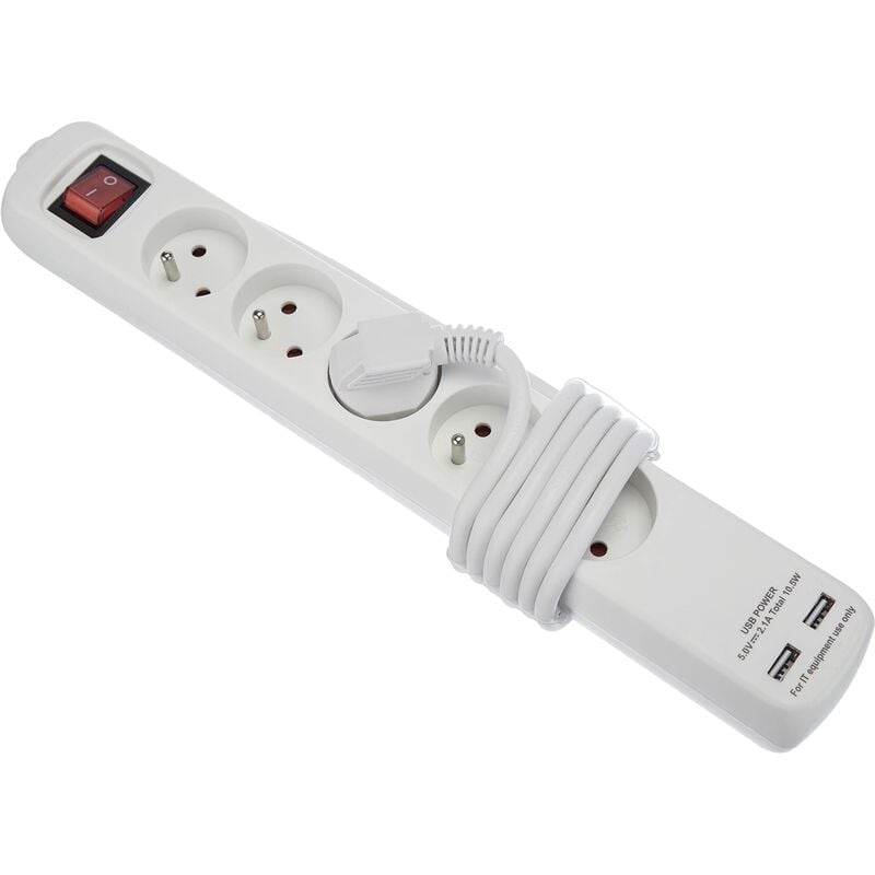 foto del prodotto dio013038 - ciabatta multipresa, 5 prese da 10 16 a, 2 porte usb, con interruttore - voltman