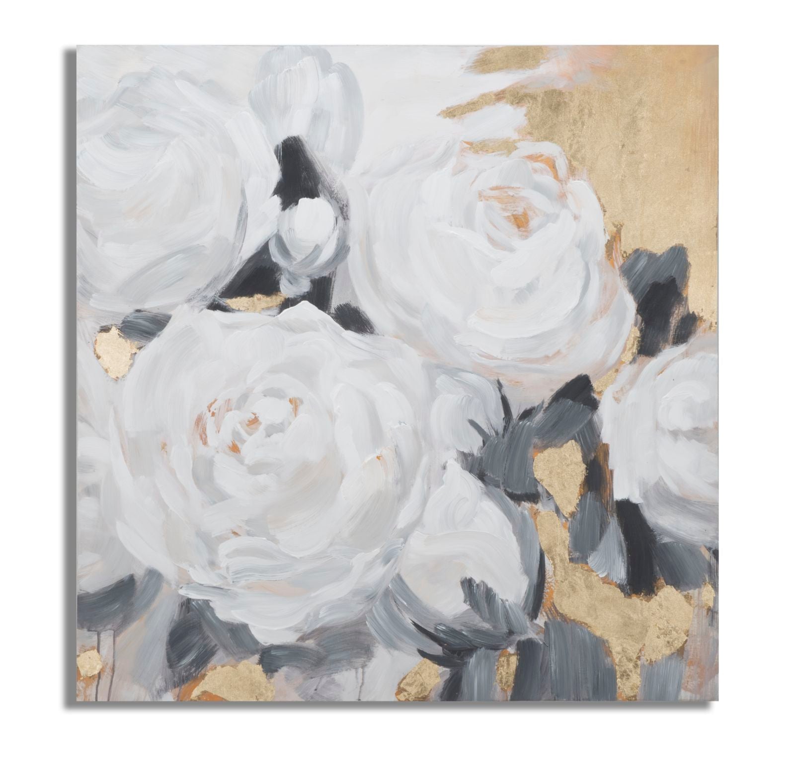foto del prodotto dipinto su tela bianco flower 90x3,7x90 cm in legno di pino e canvas multicolor