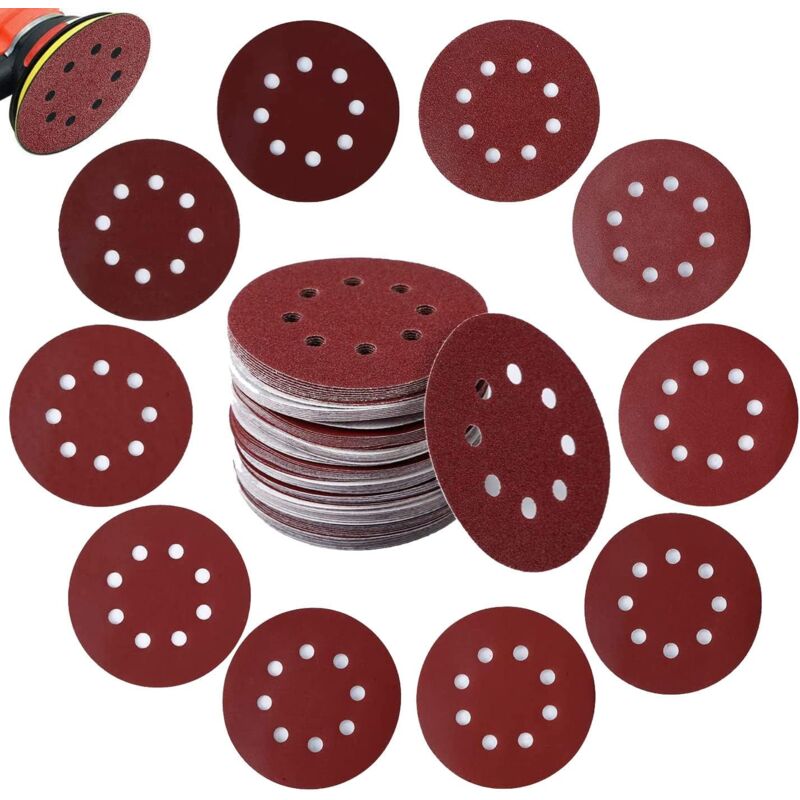 foto del prodotto dischi abrasivi, confezione da 100 fogli di carta vetrata con supporto in nylon per levigatrice orbitale casuale 125 mm dischi abrasivi